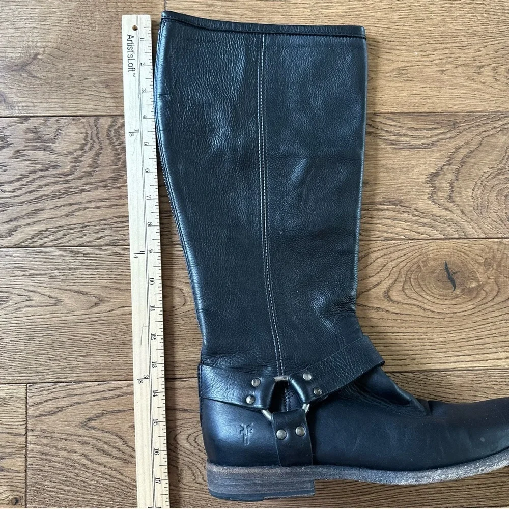 Frye Phillip Harness Tall Black Leather Boots Sz 10